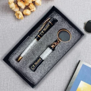 Customized Gifts-Pen Engraving White Colour Set key chain