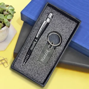 Customized Gifts-Pen Engraving White Colour Set key chain
