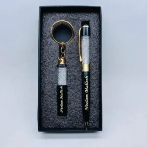 Customized Gifts-Pen Engraving White Colour Set key chain