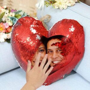 Customized Gifts-Magic Pillow Photo Red Colour Heart Shape
